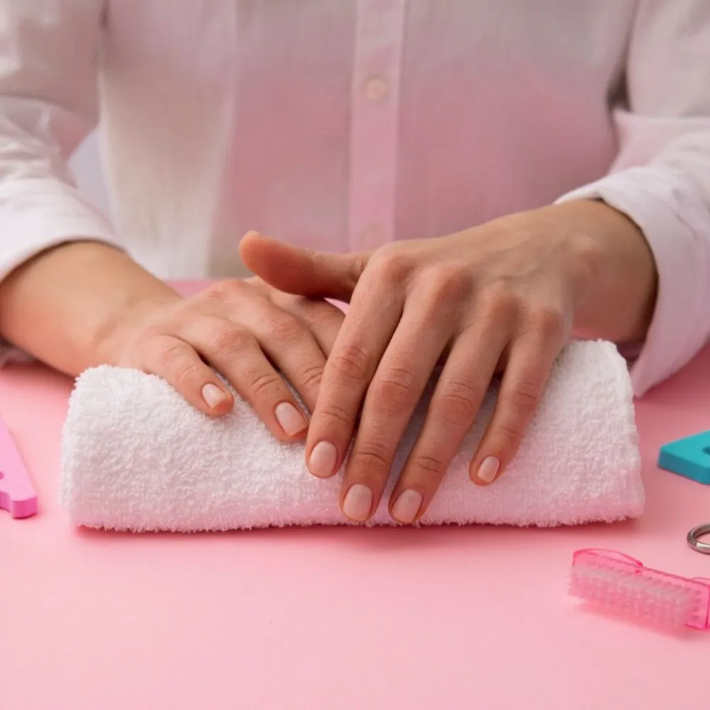 Ongles naturels propres et cuticules nettes après manucure russe.