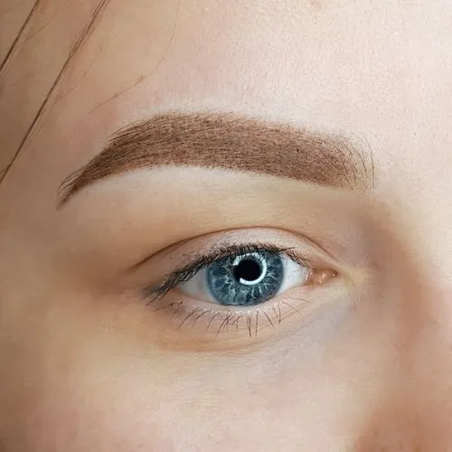 Microshading sourcils effet poudré naturel avant après.